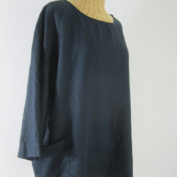 Pure J Jill Womens Plus 2X Dark Navy Indigo Blue 100% Linen Tunic Pockets Shirt - Picture 5 of 10